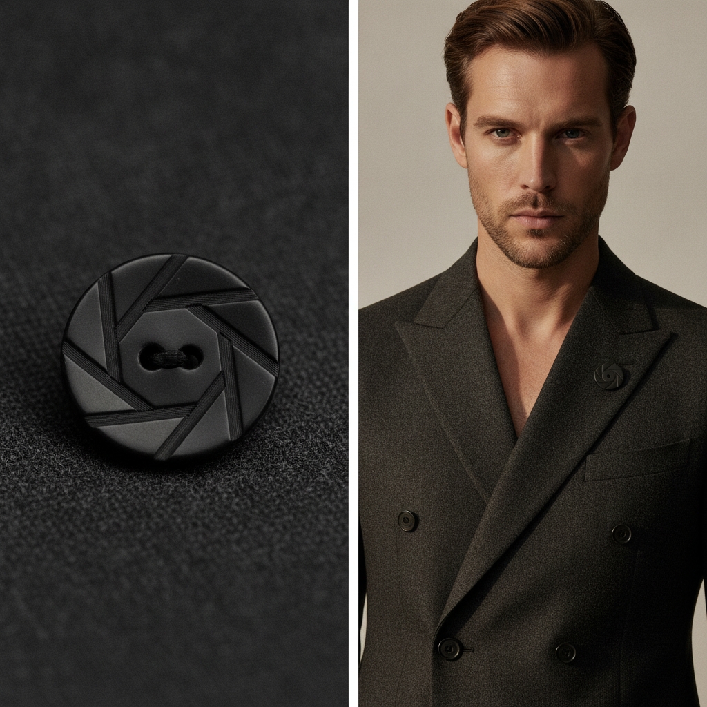Black Geometric Polyester 2-Hole Button