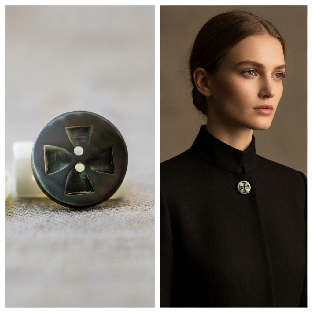 Black Pearl Cross 2-Hole Button